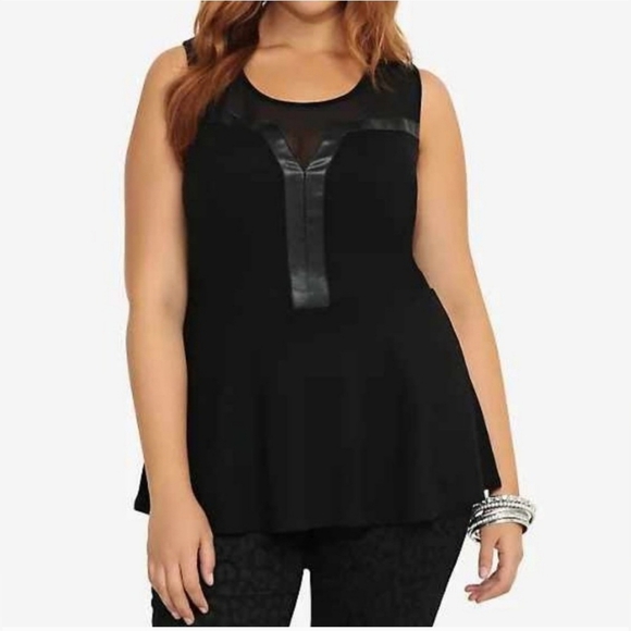 TORRID Mesh Inset & Faux Leather Peplum Top Size 2 - Picture 3 of 13